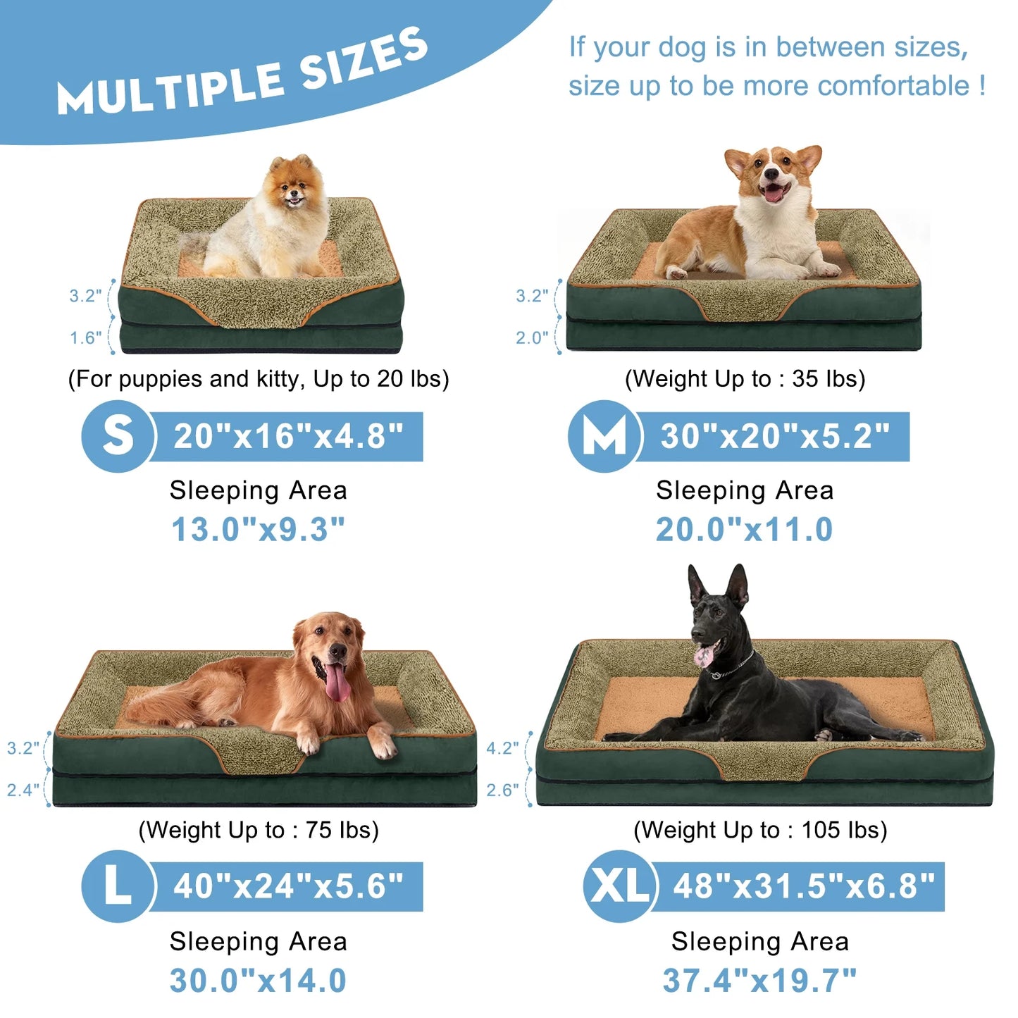 Dog Beds for Large Medium Small Dogs Orthopedic Pet Bed Sofa Supportive Egg Crate Foam Animal Couch with Removable Washable Cover Non Skid Bottom S to XL