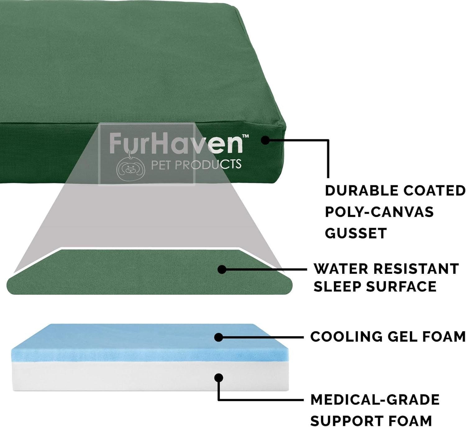 Water-Resistant Cooling Gel Dog Bed for Large Dogs W/ Removable Washable Cover, for Dogs up to 125 Lbs - Indoor/Outdoor Logo Print Oxford Polycanvas Mattress - Forest, Jumbo Plus/Xxl