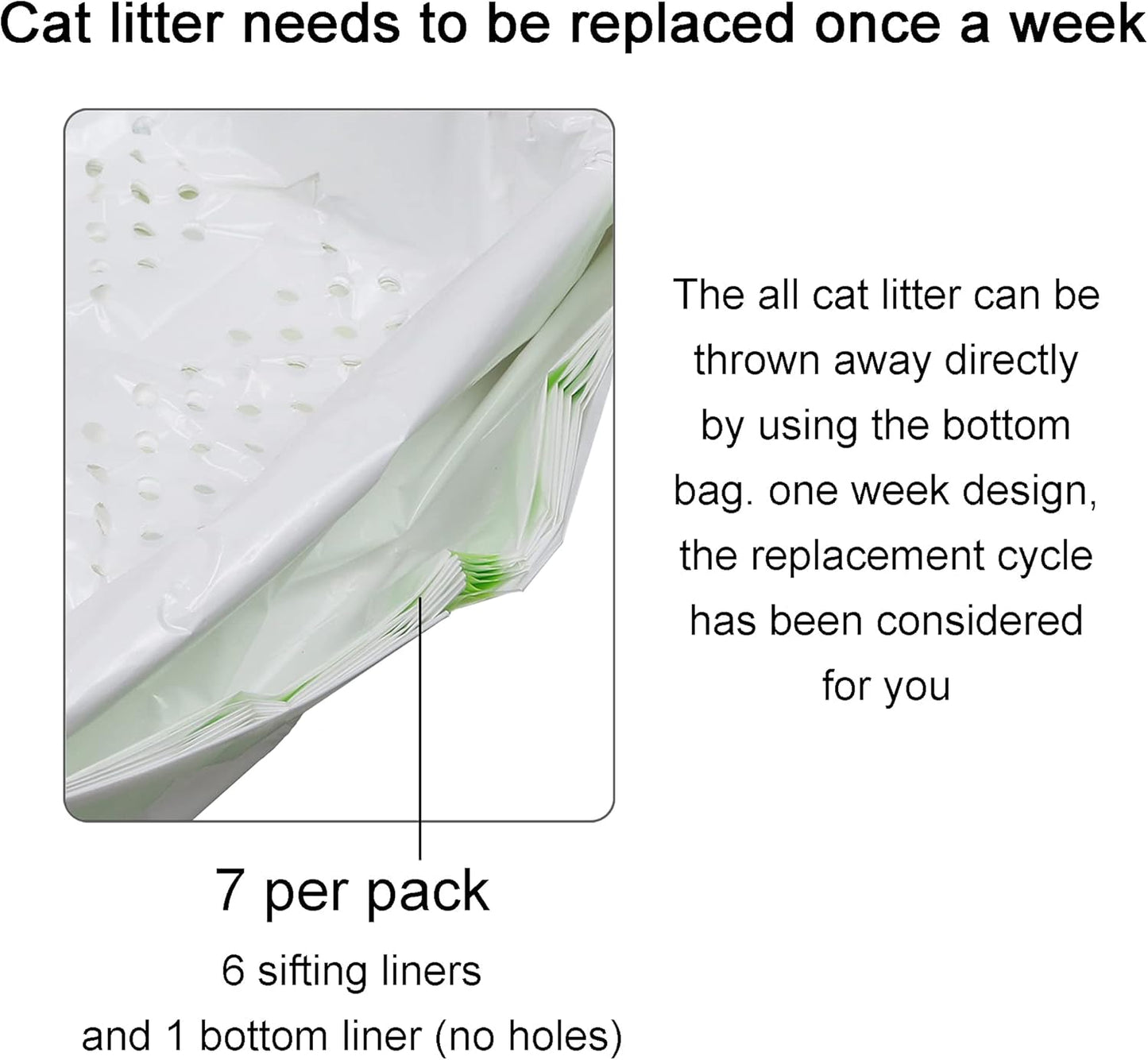 Cat Litter Box Liners with Drawstring, Litter Pan Disposable Bags, 2 Mil Thickened Cat Litter Sifting Liners, Weekly 7 Pack Medium Litter Bags for Easy Cleaning (7S)