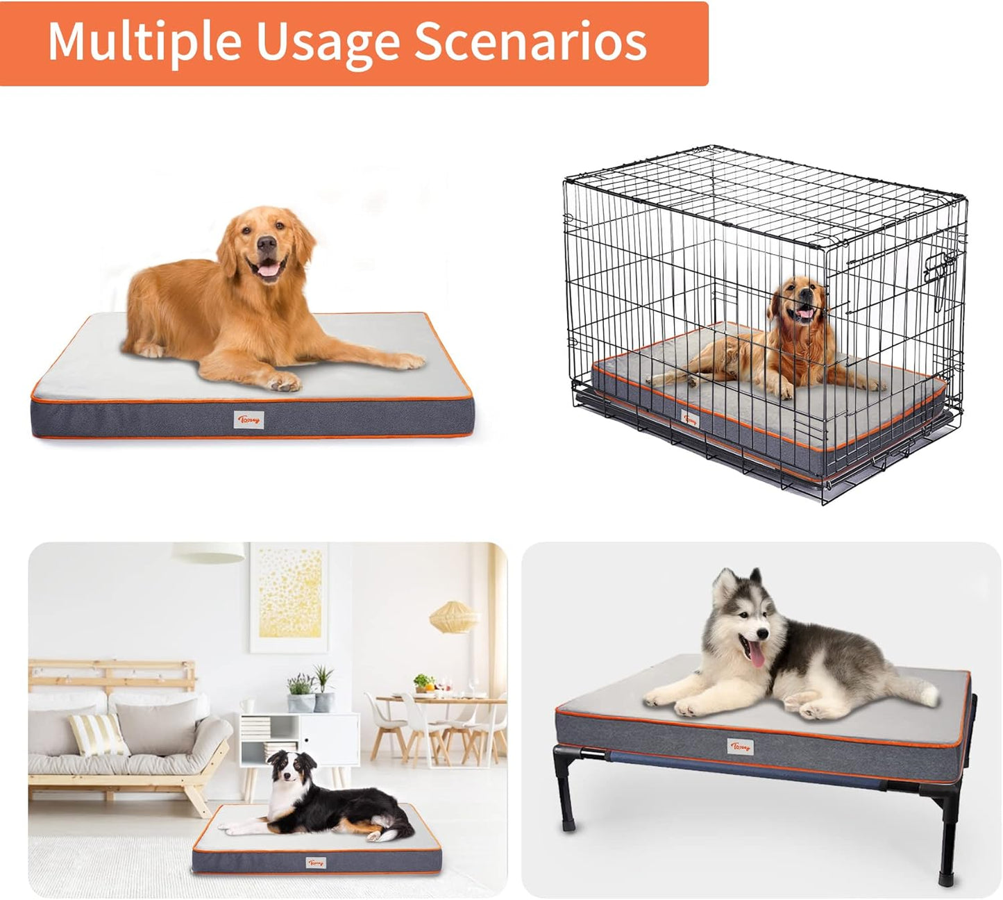 Orthopedic Memory Foam Dog Beds for Large Medium Small Dogs, 2-Layer Thick High-Density Mattress Washable Dog Crate Bed with Removable Cover and Waterproof Liner, Premium Plush Dog Mat