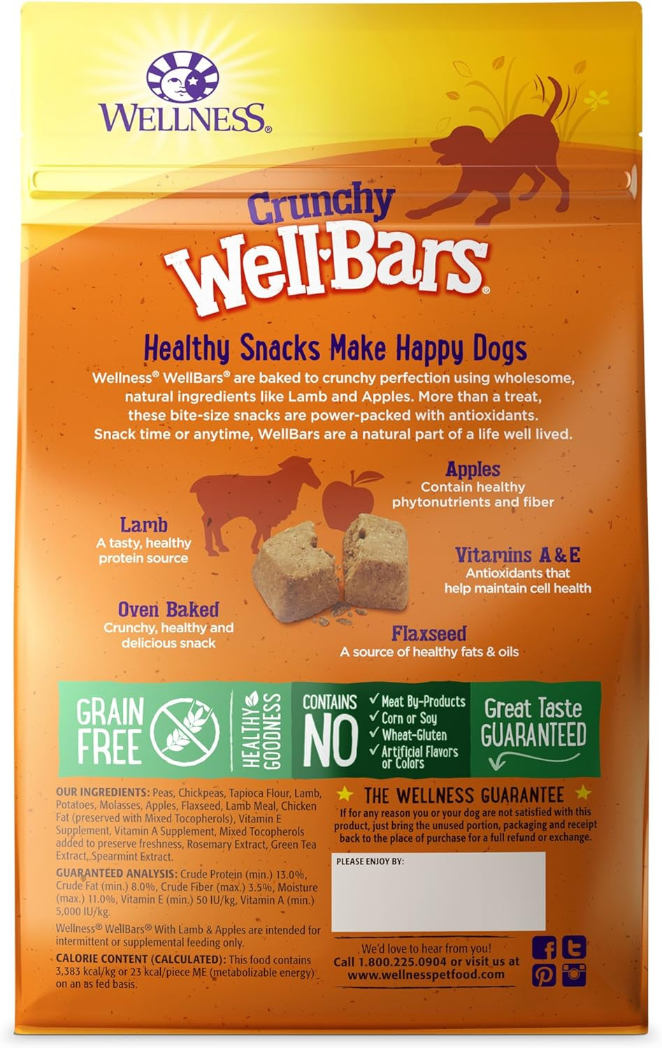 Wellbars Natural Grain Free Crunchy Dog Treats, Lamb & Apples, 20-Ounce Box