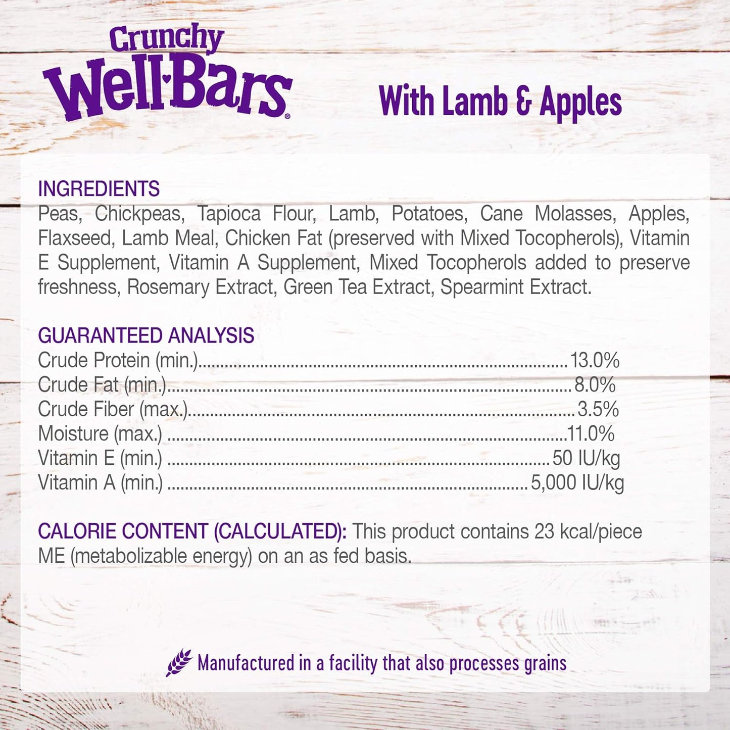 Wellbars Natural Grain Free Crunchy Dog Treats, Lamb & Apples, 20-Ounce Box