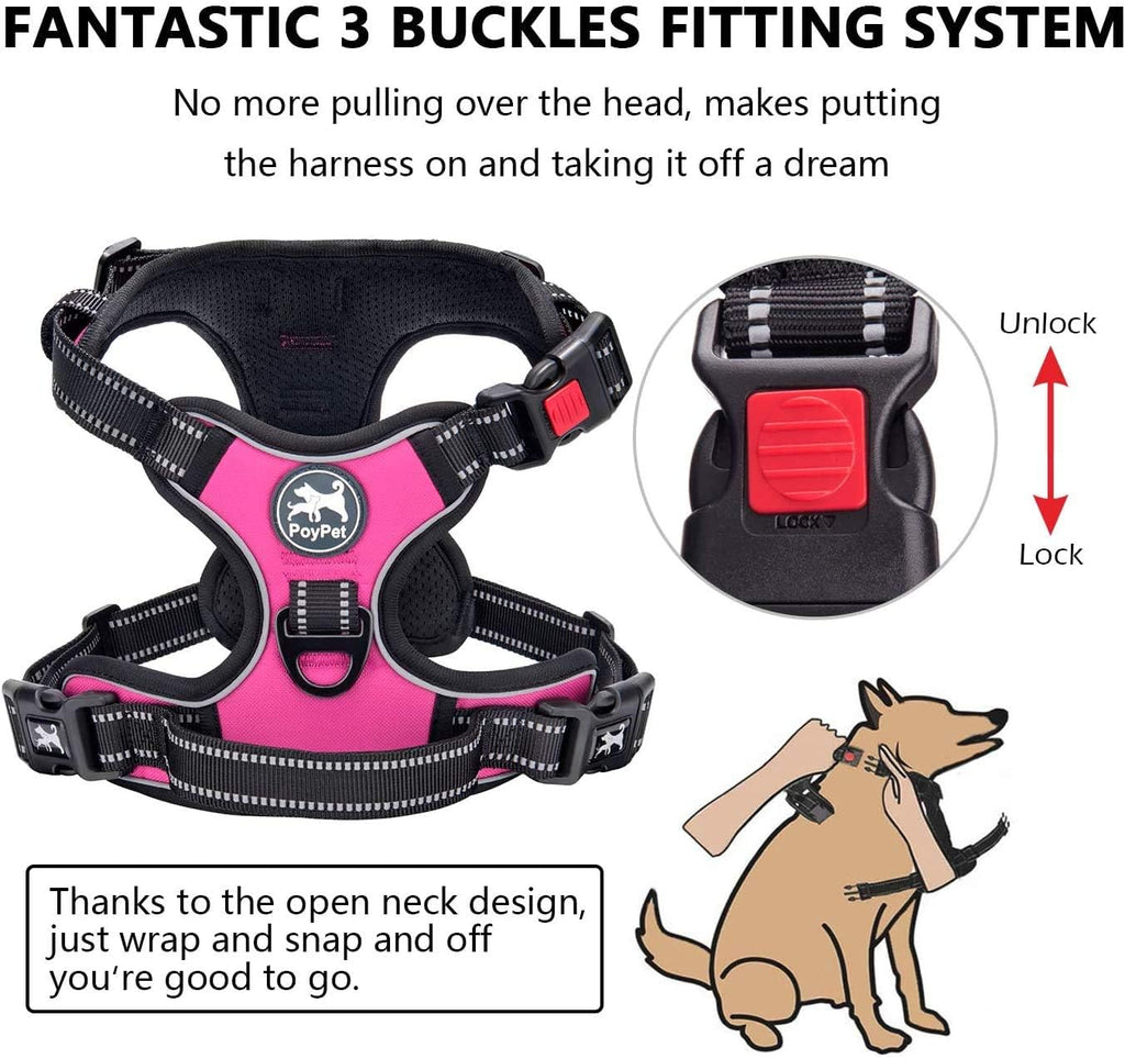 Dog Harness and Leash Combo, Escape Proof No Pull Vest Harness, with 5 Feet Leash, Reflective Adjustable Soft Padded Pet Harness with Handle for Small to Large Dogs(Pink,M)
