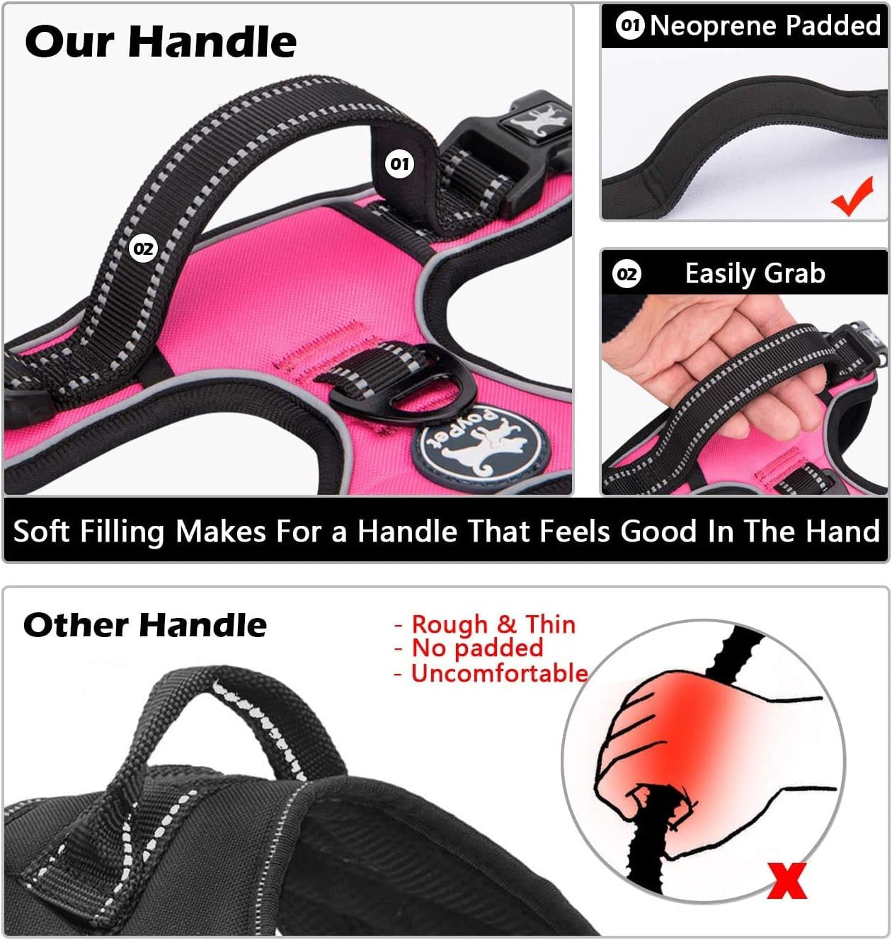 Dog Harness and Leash Combo, Escape Proof No Pull Vest Harness, with 5 Feet Leash, Reflective Adjustable Soft Padded Pet Harness with Handle for Small to Large Dogs(Pink,M)