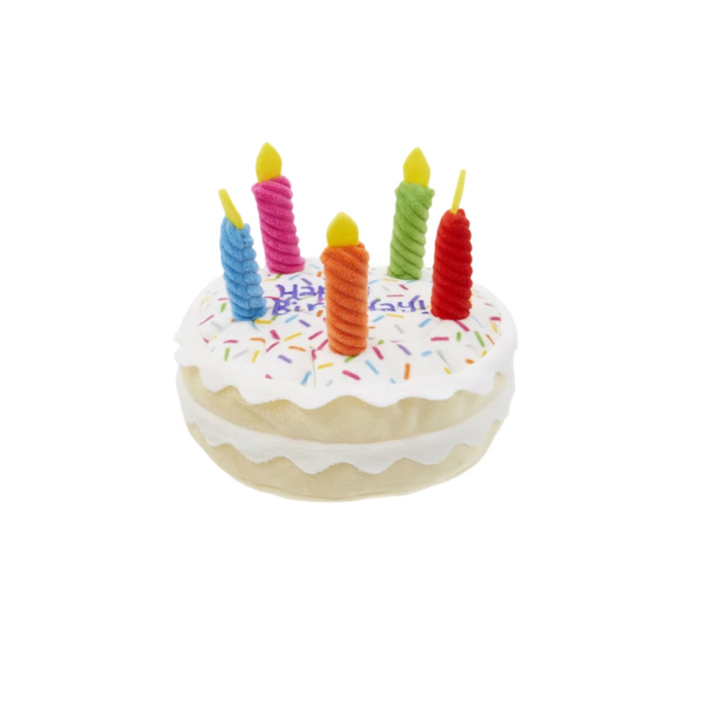 Dog Birthday Cake Toy Soft Plush Squeaky with Colourful Candles Durable Funny Stuffed Chew for Large Breeds Birthday Gift Scarf