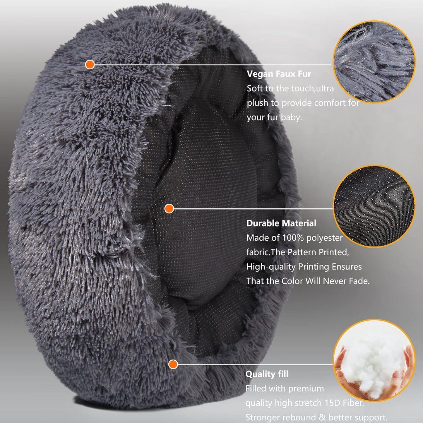 Dog Beds for Small Dogs Washable - Deep Sleep Calming Bed for Dogs with Anxiety,Round Fluff Dog Bed with Faux Fur for Small Sized Dog,Dark Grey,Fits up to 20 Lbs