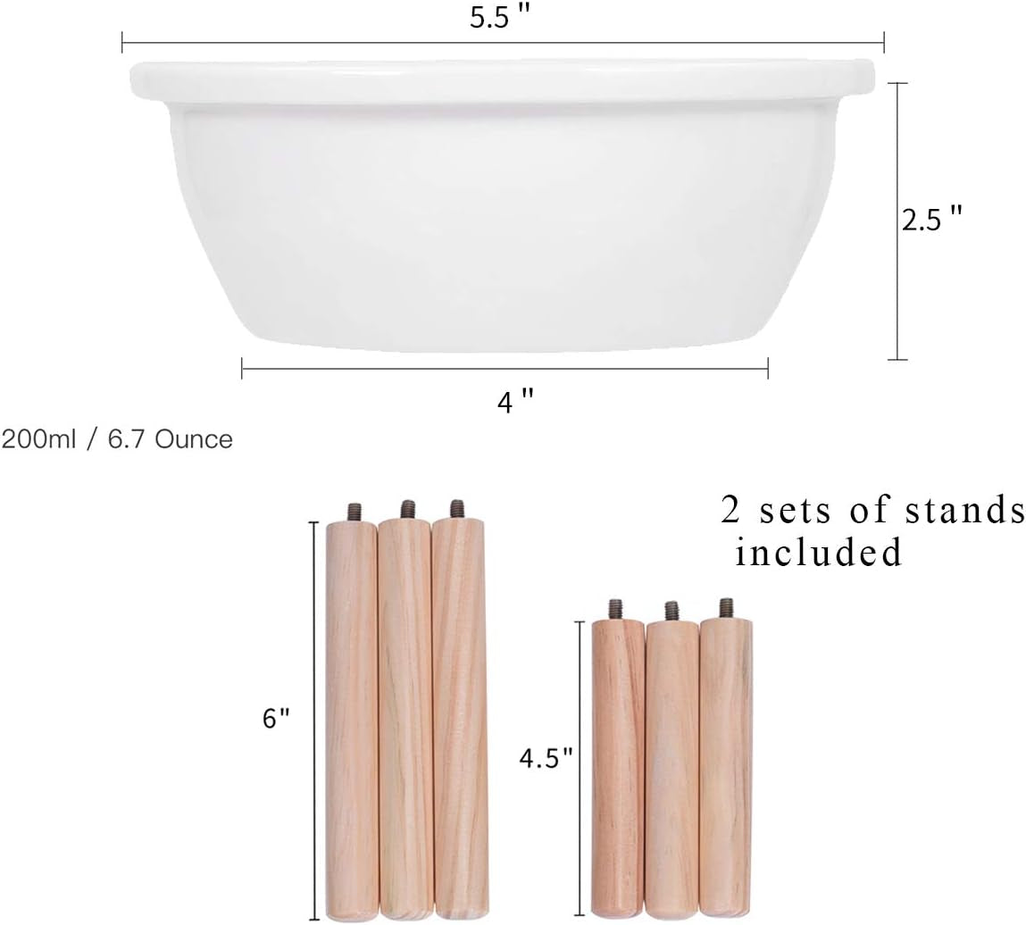 Elevated Cat Feeder with Bamboo Stand and Three Ceramic Bowls, Featuring Anti-Slip and Removable Feet