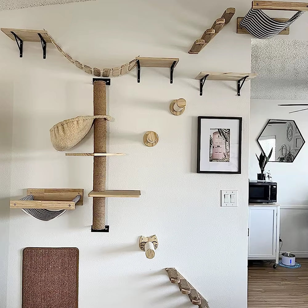 Cat Wall Climbing Shelf Steps Ladder Scratching Post Scratcher Bed Hiding House for Cats Tree Tower Pet Furniture Accessories