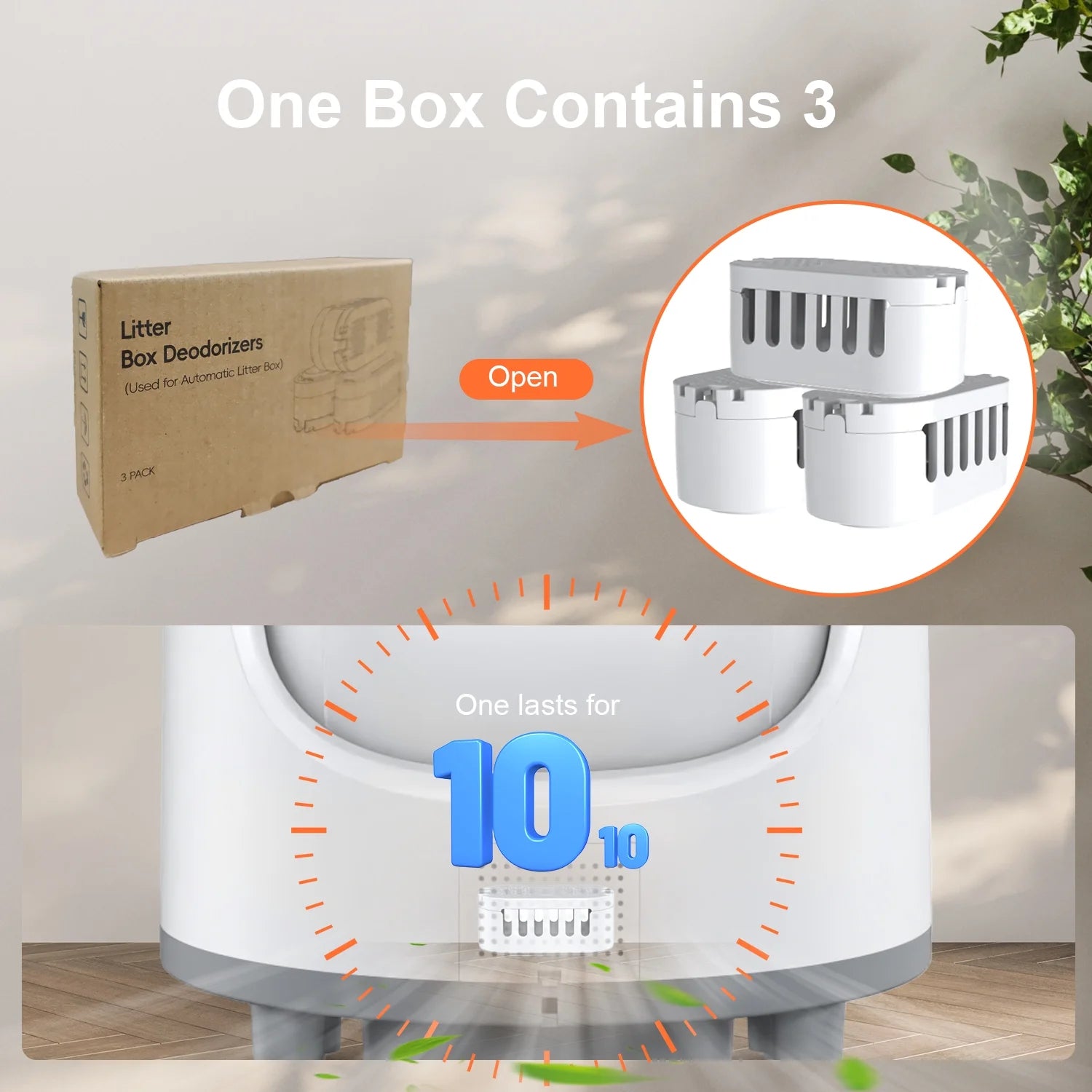 Cat Litter Box Deodorizers, Compataible with  Automatic Cat Litter Box , Air Freshener for Self-Cleaning Litter Boxes Refill Cartridges, Long-Lasting Odor Elimination (3-Pack)