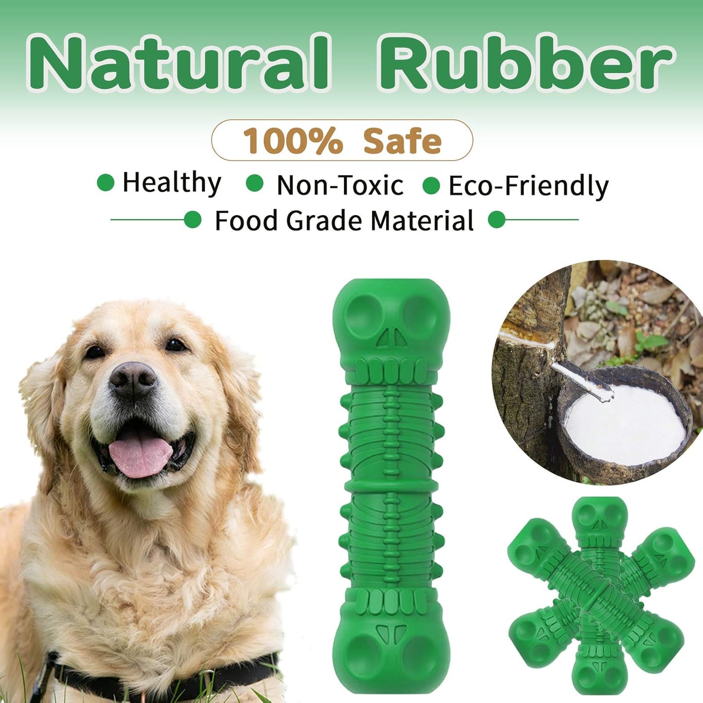 Dog Squeaky Toys Almost Indestructible Tough Durable Dog Toys Dog Chew Green Toys Large Medium Dogs Aggressive Chewers Stick Toys Chew Toys,Milk Flavor Non-Toxic Natural Rubber Skulls Dog Toys