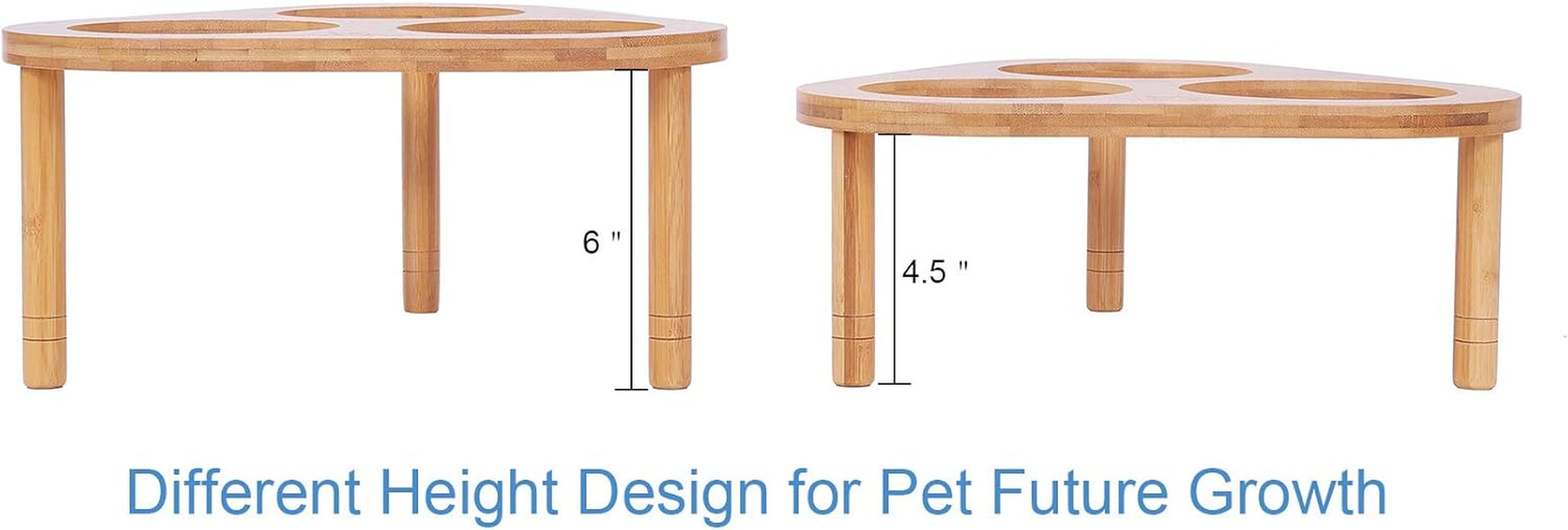 Elevated Cat Feeder with Bamboo Stand and Three Ceramic Bowls, Featuring Anti-Slip and Removable Feet